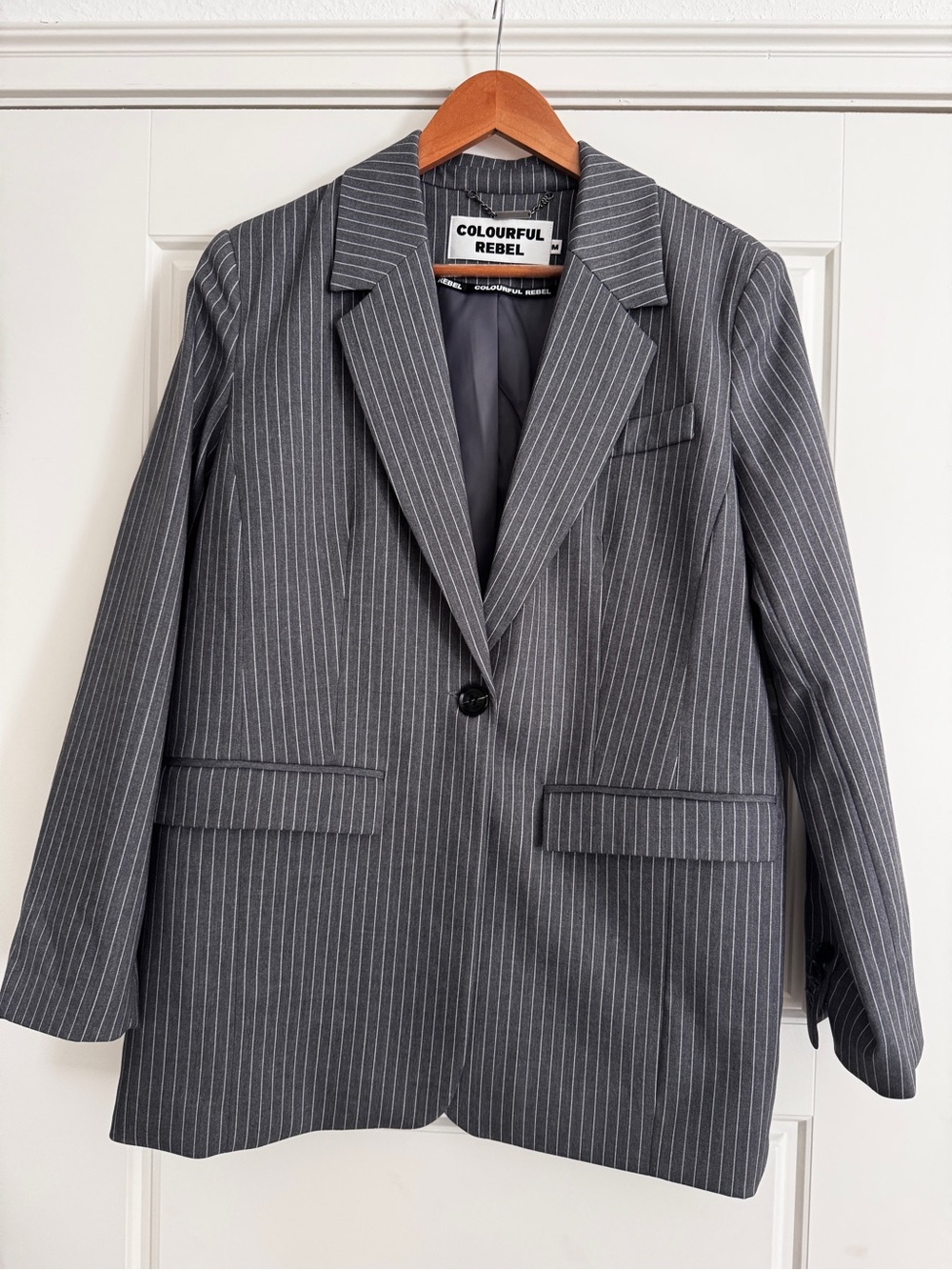Colourful Rebel Charcoal Pinstripe Single-Button Blazer